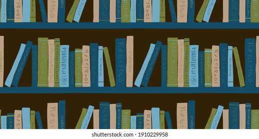 Book Shelf Illustration Background. Seamless Pattern. Vector. 