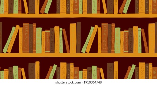 Book shelf illustration background. Seamless pattern. Vector. 