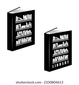 Estante de libros dentro de una cubierta del libro - Diseño del logo de la biblioteca