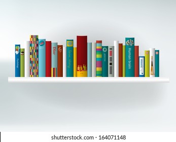 Book Shelf. Interior Concept.Vector Background Illustration. 