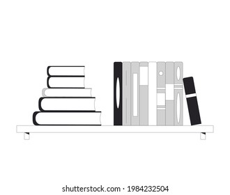 Estante del libro. Conocimiento, educación, símbolo de aprendizaje. Pila de novelas, no ficción. Ilustración vectorial.