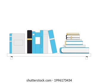 Book shelf. Knowledge, education, learning symbol. Stack of novels, nonfiction. Vector illustration.