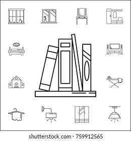 Book shelf line icon. Set of household accessories icons. Signs, outline furniture collection, simple thin line icons for websites, web design, mobile app, info graphics on white background