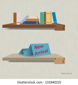 Book shelf new arrival on blue background