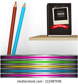 book shelf and pencils background. vector design