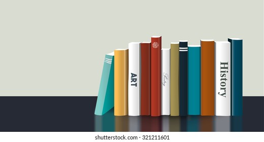 Book Shelf. Realistic 3D Vector Illustration. Color Design. Bookstore Indoor.