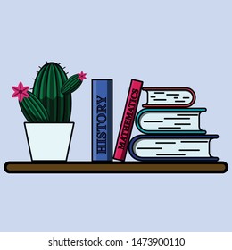 Book shelf with school subject. Vector illustration.