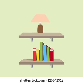 Book shelf with various books, vector