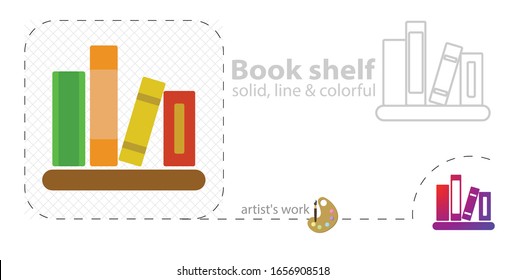book shelf vector flat illustration, solid, line icon