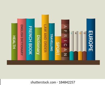 Book shelf. Vector illustration. Bookstore indoor.