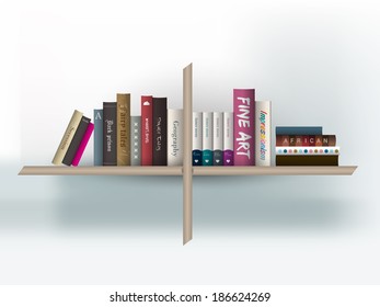 Book shelf. Vector illustration. Bookstore indoor. 