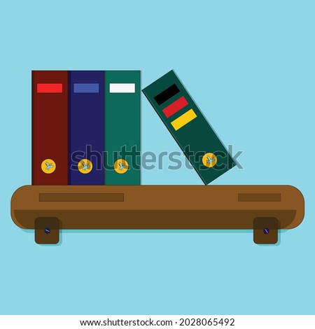 Book shelf,copy space.Vector image.Background blue.