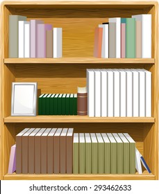 Book shelves (3 rows) filled with books with some free space on top. Vector