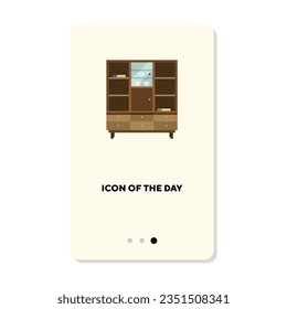 Book shelves or cabinet flat icon. Bookcase, storage, furniture isolated. Education, information, apartment, library concept. Vector illustration symbol elements for web