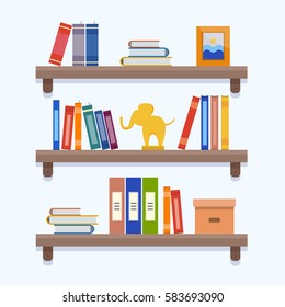 Book shelves. Flat style vector illustration.