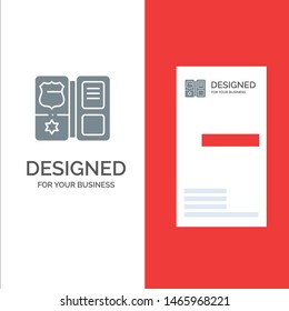 Book, Shield, American, Star Grey Logo Design and Business Card Template. Vector Icon Template background