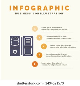 Book, Shield, American, Star Solid Icon Infographics 5 Steps Presentation Background