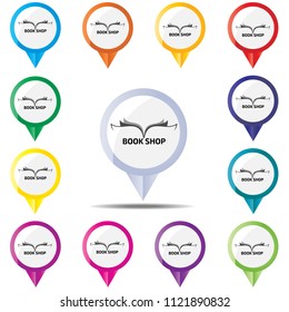 Book shop Check-in icon colorful vector. Map pointers set. Location concept design.