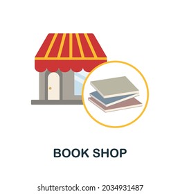 Icono de Tienda de libros plana. Signo de color de la colección de pequeñas empresas. Icono de Creative Book Shop para diseño web, infografías y más