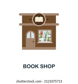 Icono de Tienda de libros plana. Signo de elemento coloreado de la colección de libros. Icono de la Tienda de Libros Planos para diseño web, infografías y más.
