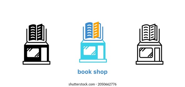 Book shop icon set. Book and page icon. Editable row set. Silhouette, colored, linear icon set. Logo-web, icon design element.