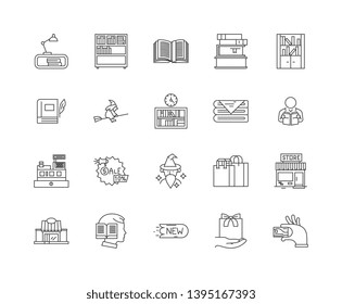 Book shop line icons, signs, vector set, outline illustration concept 