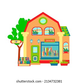 Book Shop Window Flat Vector Isolated Illustration