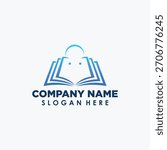 book and shopping bag logo template, market education logo design vector
