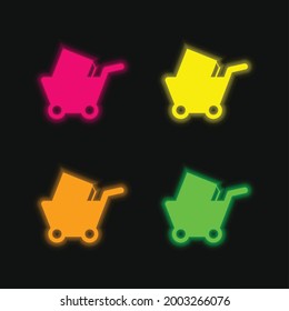 Book Shopping Cart four color glowing neon vector icon