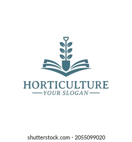 book and shovel  logo design vector, leaf, nature, school, for farming education