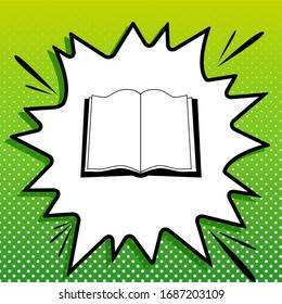 Book sign. Black Icon on white popart Splash at green background with white spots. Illustration.