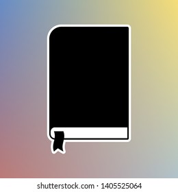Book sign. Black icon in white shell at pastel color background. Illustration.