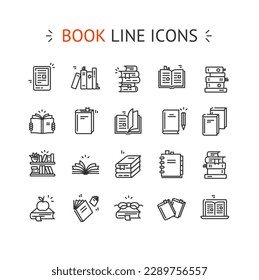 Book Sign Black Thin Line Icon Set Include of Encyclopedia or Diary. Vector illustration of Icons