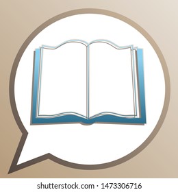 Book sign. Bright cerulean icon in white speech balloon at pale taupe background. Illustration.