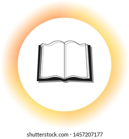 Book sign. Dark icon with shadow on the glowing circle button. Illustration.