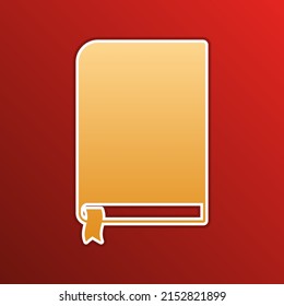 Book sign. Golden gradient Icon with contours on redish Background. Illustration.