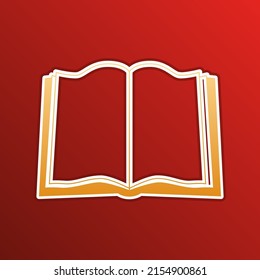 Book sign. Golden gradient Icon with contours on redish Background. Illustration.