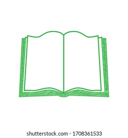 Book sign. Green scribble Icon with solid contour on white background. Illustration.