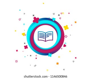 Book sign icon. Open book symbol. Colorful button with icon. Geometric elements. Vector