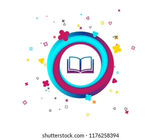 Book sign icon. Open book symbol. Colorful button with icon. Geometric elements. Vector