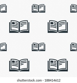 Book sign icon. Open book symbol. Seamless grid lines texture. Cells repeating pattern. White texture background. Vector