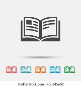 Book sign icon. Open book symbol. Graphic element on white background. Colour clean flat book icons. Vector