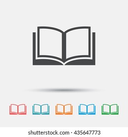 Book sign icon. Open book symbol. Graphic element on white background. Colour clean flat book icons. Vector