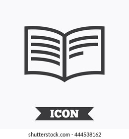 Book sign icon. Open book symbol. Graphic design element. Flat book symbol on white background. Vector