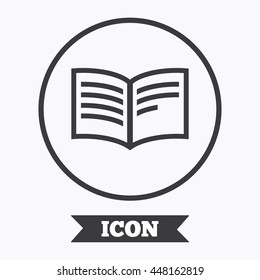 Book sign icon. Open book symbol. Graphic design element. Flat symbol in circle button. Vector