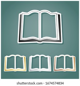Book sign. Set of metallic Icons with gray, gold, silver and bronze gradient with white contour and shadow at viridan background. Illustration.