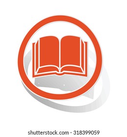 Book sign sticker, orange circle with image inside, on white background
