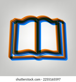 Book sign. Stroked Icon in orange, azure and old lavender Colors at gray Background. Illustration.
