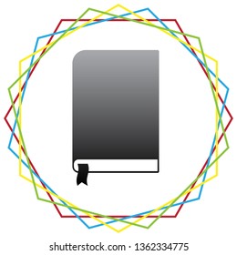 Book sign. Vector. Black icon with patch of light inside colorful hexagonal frames at white background.