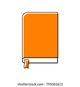 Book sign. Vector. Black line icon with shifted flat orange filled icon on white background. Isolated.